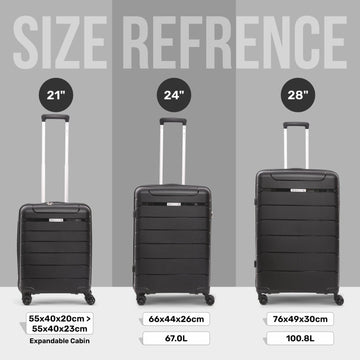 Aerolite Premium PP 3-Piece Luggage Set, Lightweight Polypropylene Hard Shell Suitcases with 4 Dual Spinner Wheels & TSA Lock, Expandable Cabin (21”), Medium (24”), Large (28”), Expandable Carry-On Case Included – Black